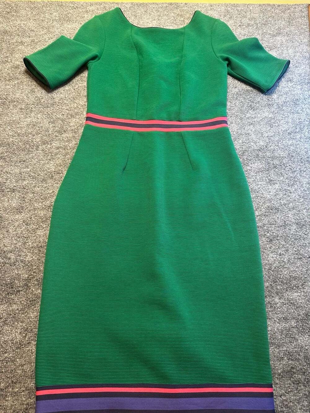 Boden Vibrant Green Ribbed Sheath Dress Size US 4R Office Quiet Luxury Retro